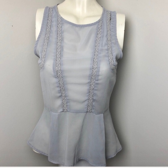 Finn & Clover Gray Sheer Open Back Peplum Top Size S - Picture 2 of 9